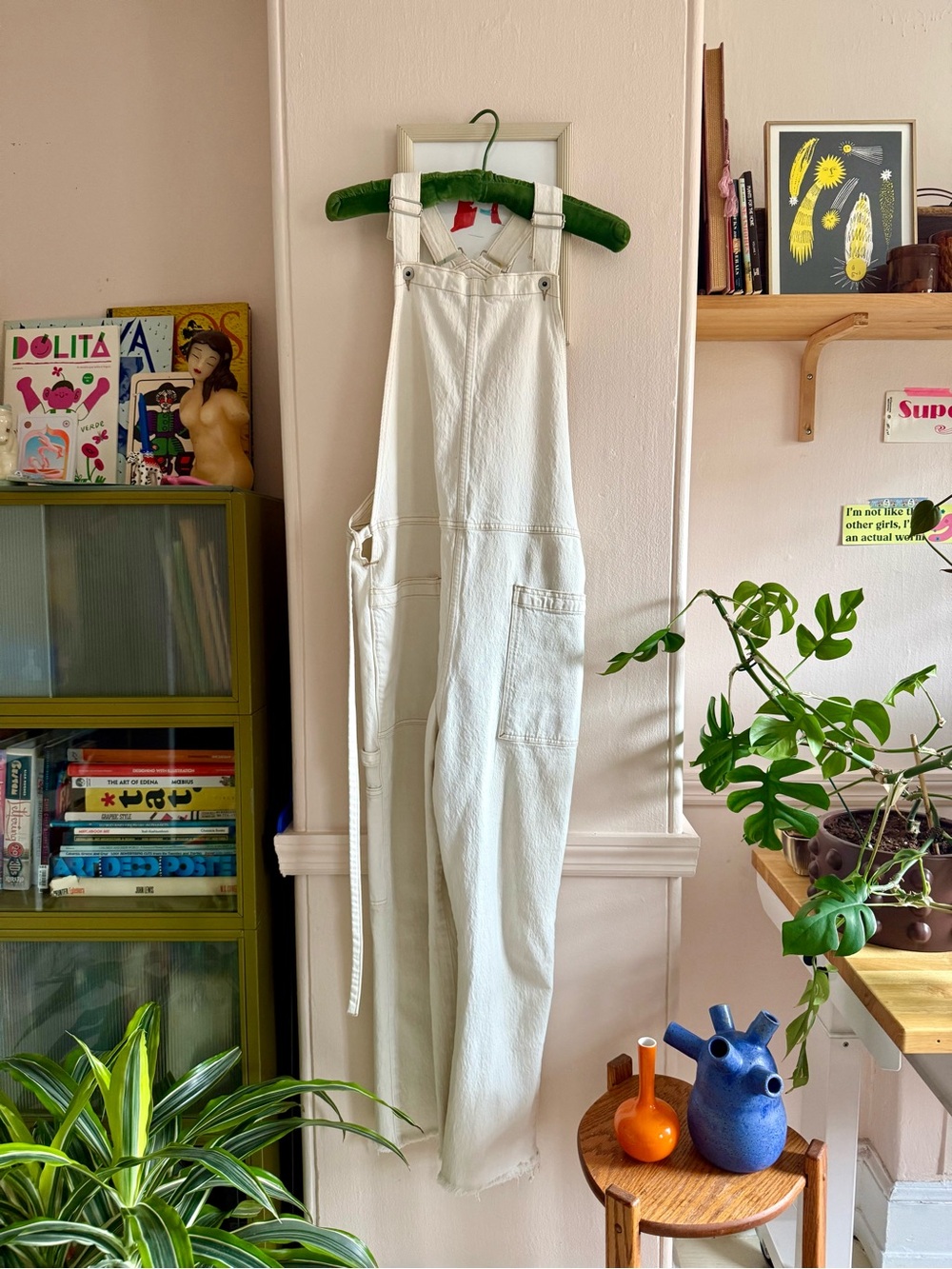 White Denim Levi’s apron Overalls